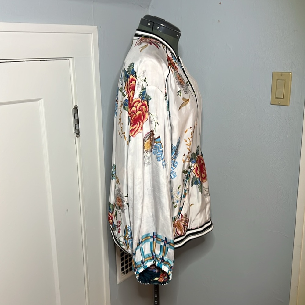 Johnny Was Reversible Slick Bomber Varsity Jacket Generous Sz Medium. Floral - Picture 11 of 16